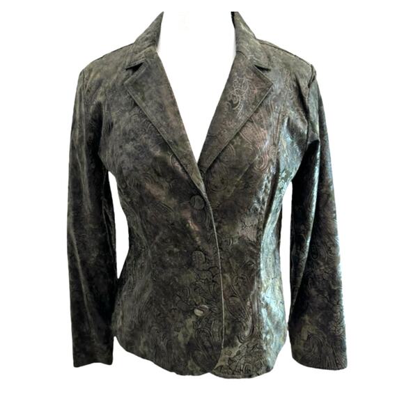Chic Olive Patterned Women's Blazer - Picture 3 of 13